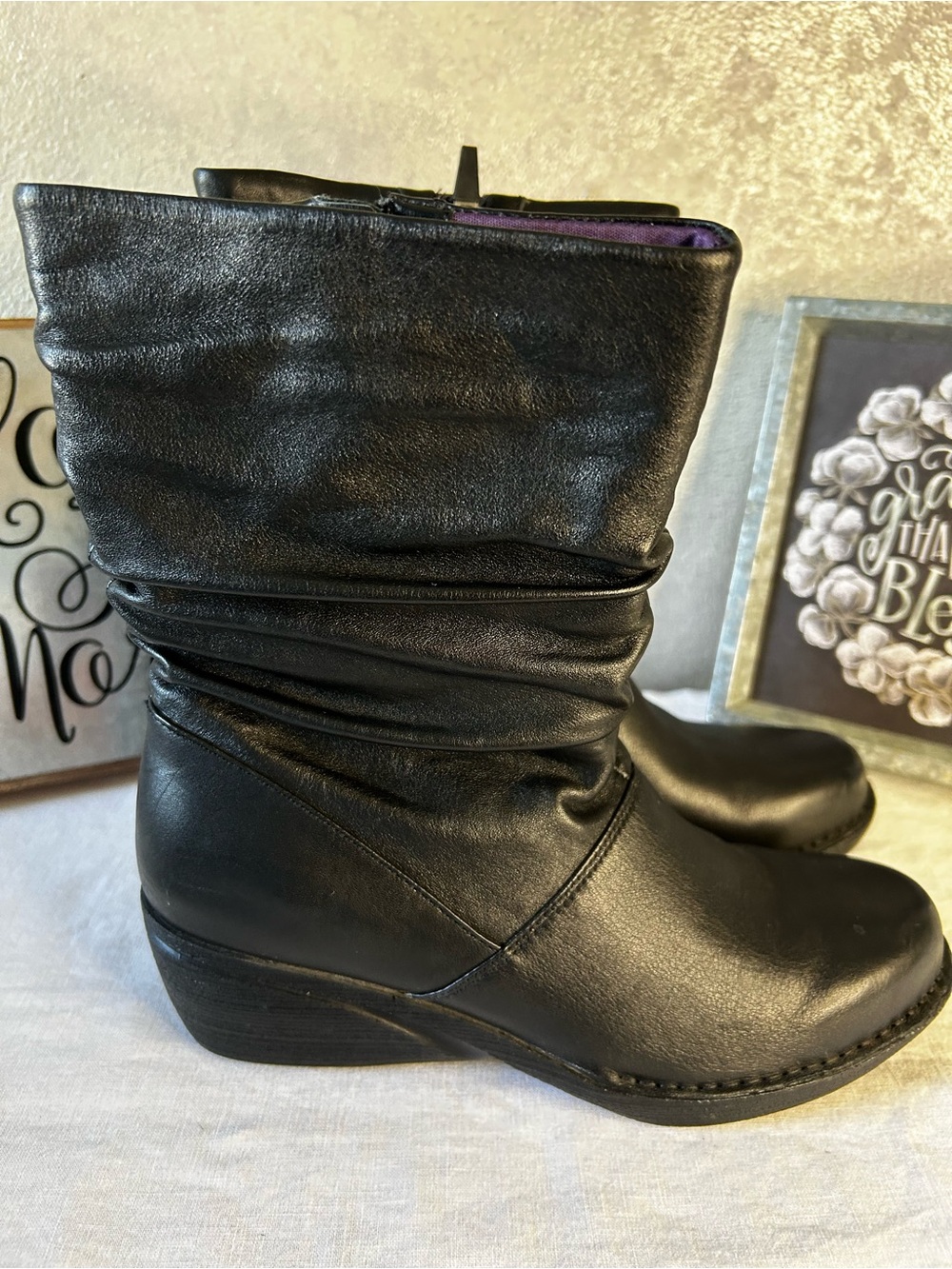 Dansko Black Mid-Calf Ruched Zip Heeled Boots - Picture 2 of 7